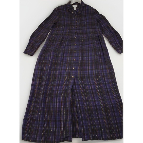 expo Dresses & Skirts - Vintage Expo 90s Maxi Plaid Button Up Dress 12 Black Purple Grunge Whimsigoth